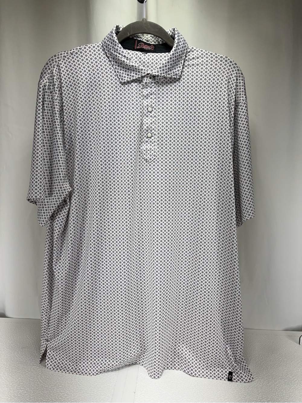 Men's White Polo with Black Micro Geo Print 4643